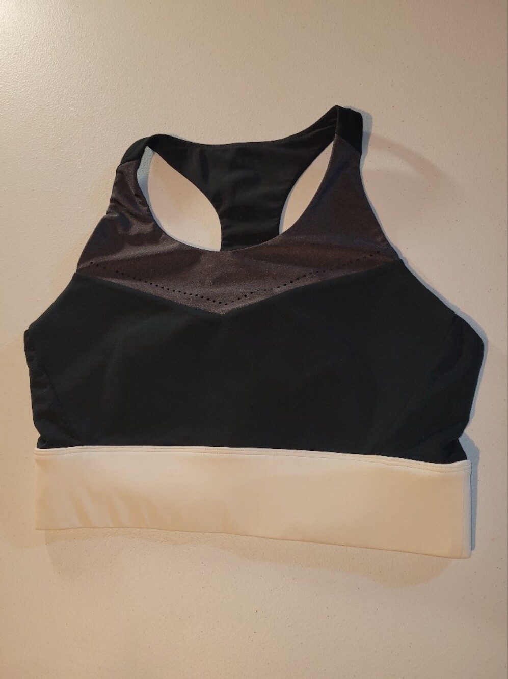 Fabletics, High-Neck Black and Cream Racerback Sports Bra, M